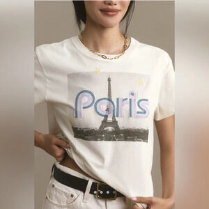 NWOT Anthropologie Letluv Embroidered City Graphic Tee Paris Size S